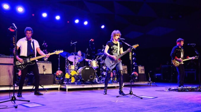 The Pretenders at Tanglewood (left to right_ Dave Page (bass), Kris Sonne (drums), Chrissie Hyde (vocals), and Carwyn Ellis (keyboards and guitars)) (Hilary Scott)